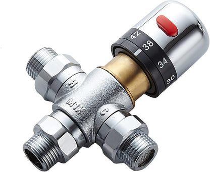 3-way thermostatic water mixer DN15, temperature control hot and cold, G1/2 NPS male connections, anti-scald temperature mixers for bathroom, under-sink taps, shower, bath, bidet (chrome) - Image 3