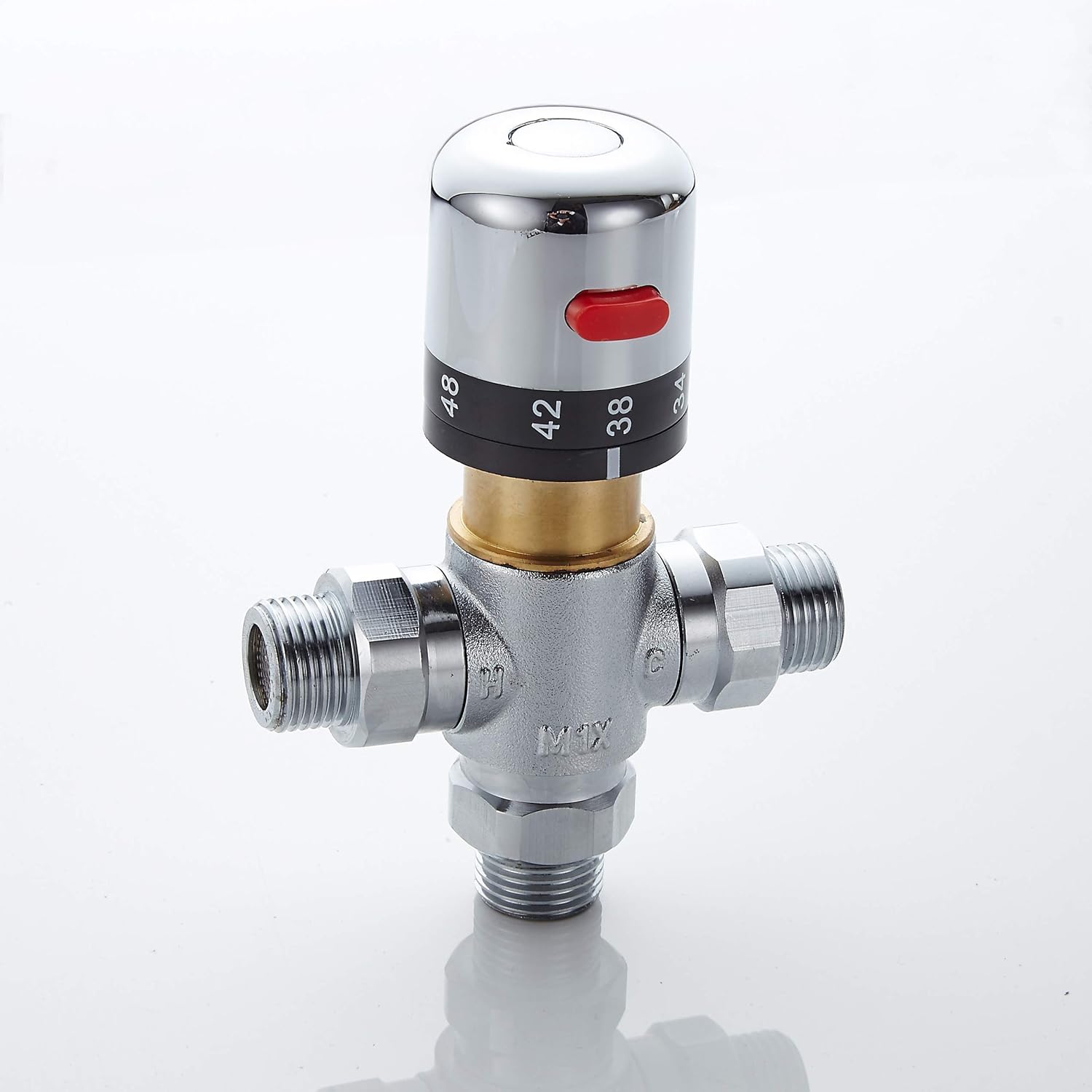3-way thermostatic water mixer DN15, temperature control hot and cold, G1/2 NPS male connections, anti-scald temperature mixers for bathroom, under-sink taps, shower, bath, bidet (chrome) - Image 4