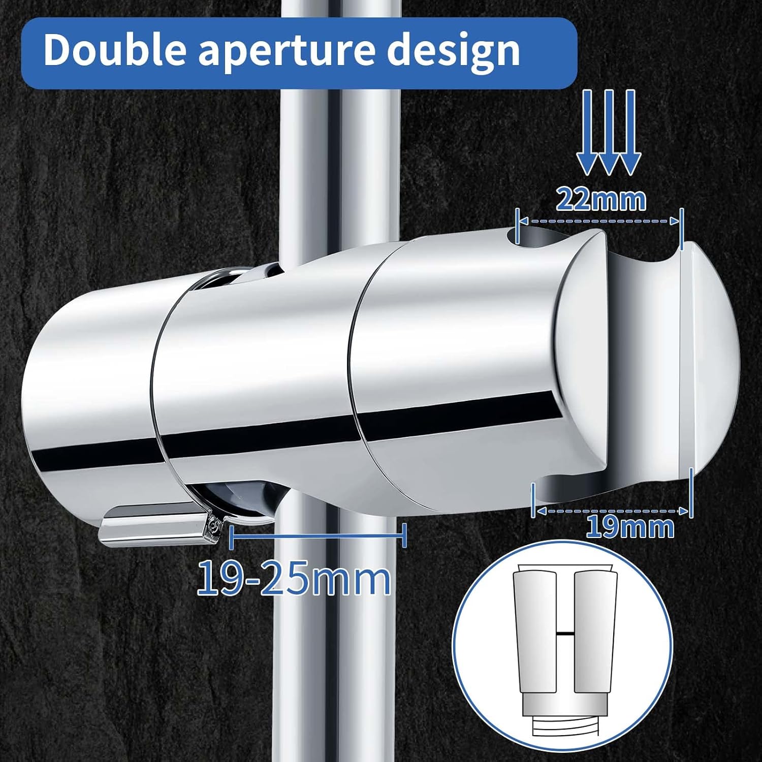 Shower Head Holder - Adjustable and Removable Bracket - For 19-25 mm Connection - Chrome Finish - Image 2