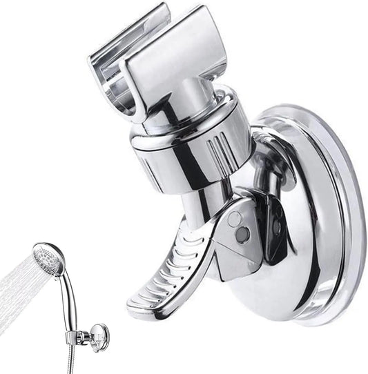 No Drill Suction Cup Shower Head Holder with 360 Degree Rotation and Adjustable Angle for Smooth Tile and Glass Bathroom Walls, Chrome