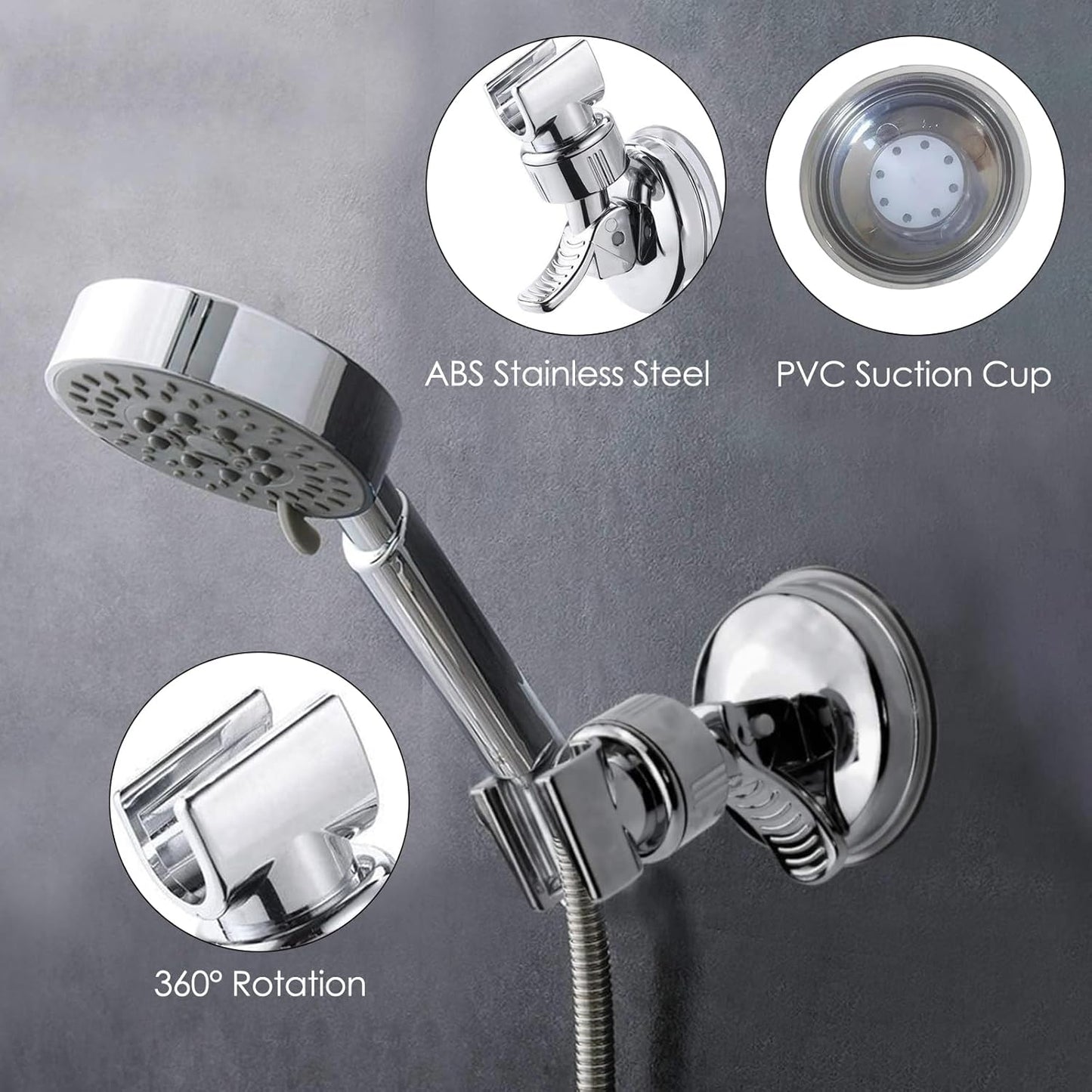 Shower Head Holder - Suction Cup Mounting Without Drilling - 360 Degree Rotatable - Adjustable Angle - Image 3