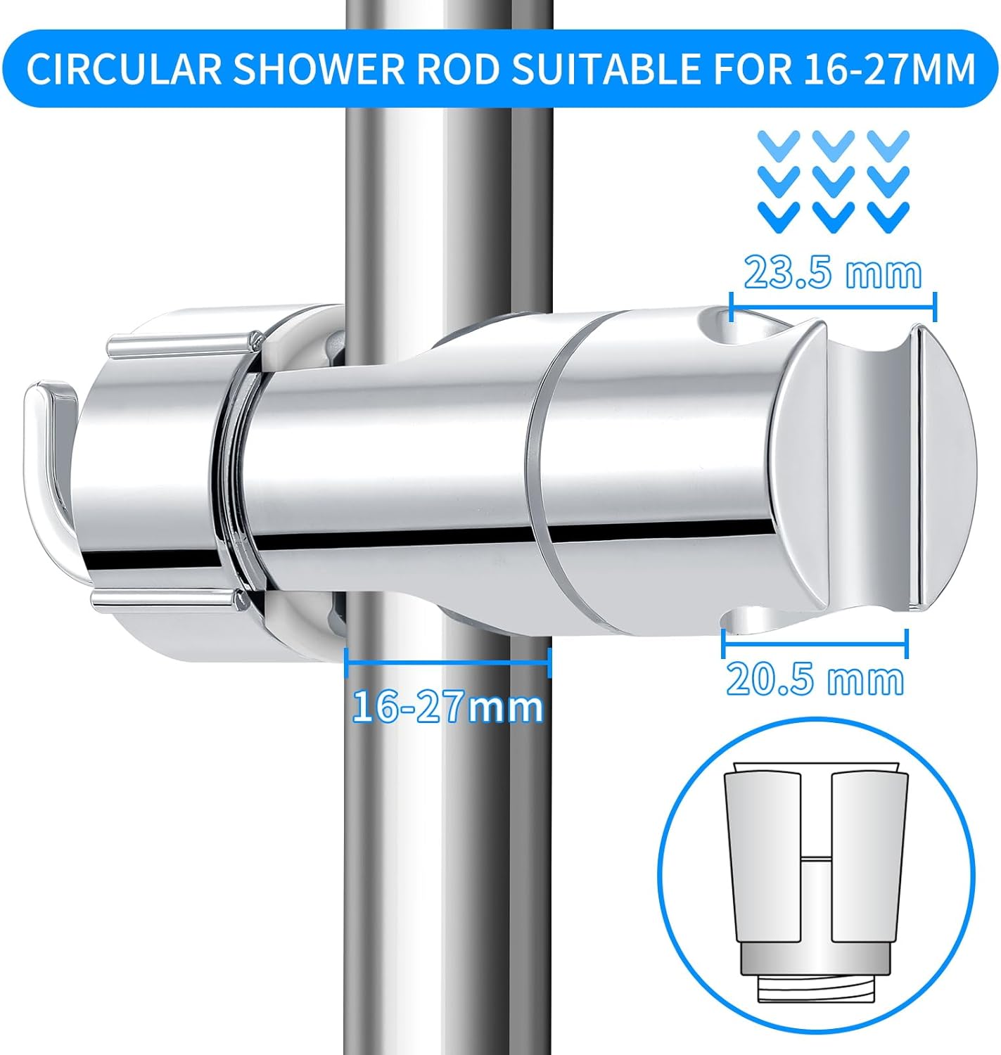 Shower Head Holder - Universal 16-27mm Connection - Adjustable Height - 360 Degree Rotatable - Image 2