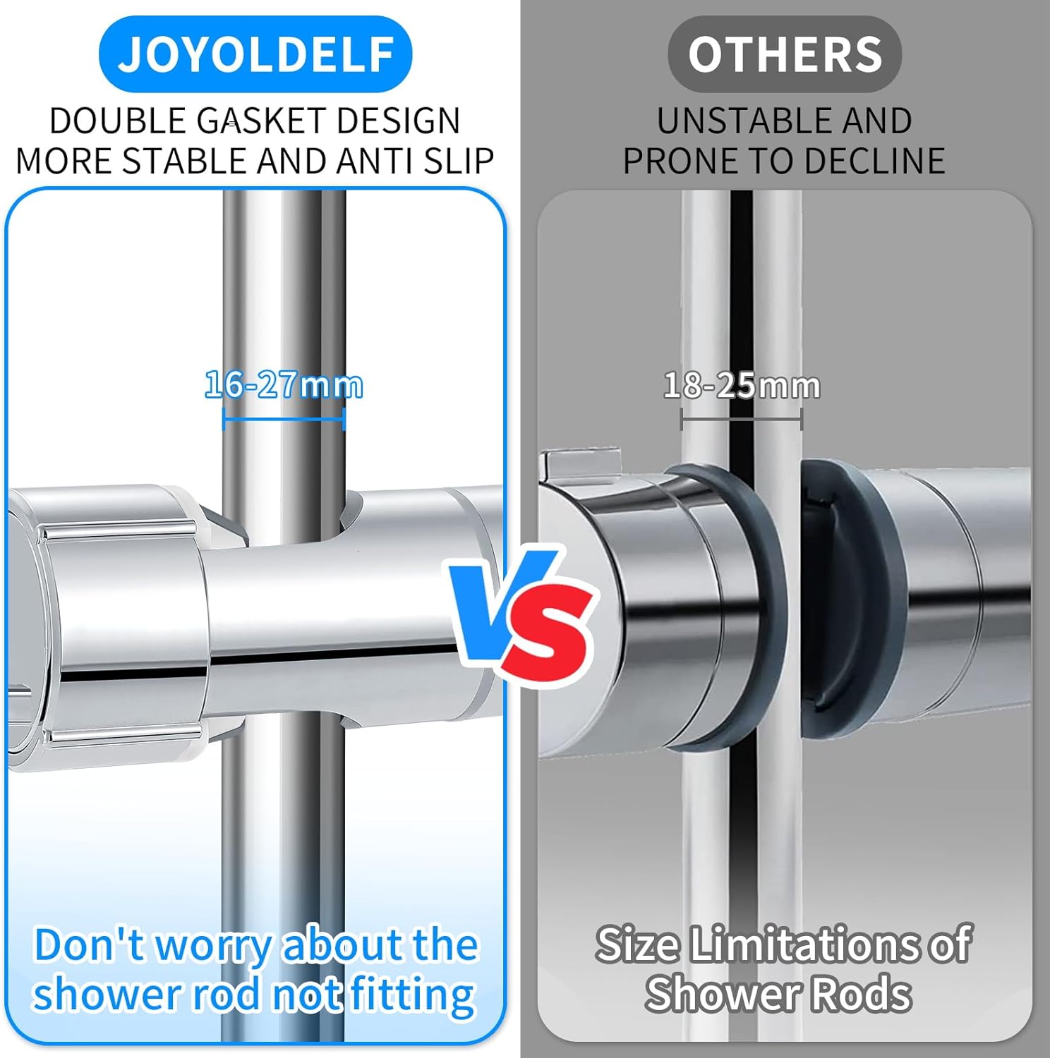 Shower Head Holder - Universal 16-27mm Connection - Adjustable Height - 360 Degree Rotatable - Image 4