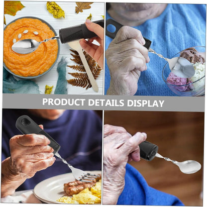 Gatuida 2 Sets Flexible Camping Utensils One-Handed Kitchen Gadgets Pan Disabled Tableware Non-Slip Tableware Adaptive Utensils Gadgets for Disabled Rubber Black - Image 5