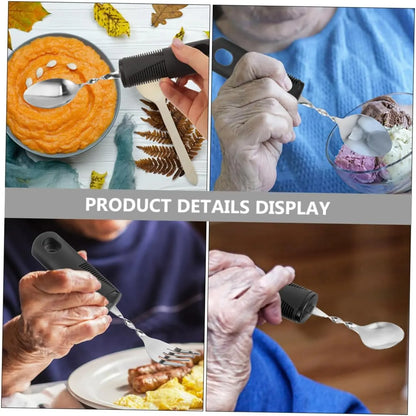 2 Sets Flexible Camping Utensils One-Handed Kitchen Gadgets Pan Disabled Tableware Non-Slip Tableware Adaptive Utensils Gadgets for Disabled Rubber Black - Image 5