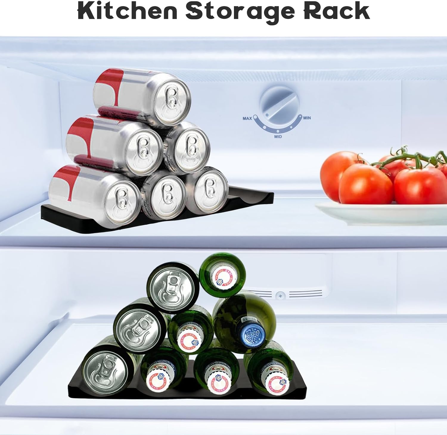 Forhandy 3 pcs bottle holders, refrigerator, non-slip, stackable, refrigerator, organizer, bottles, foldable for storing beer, drinks, mineral water (black) - Image 4