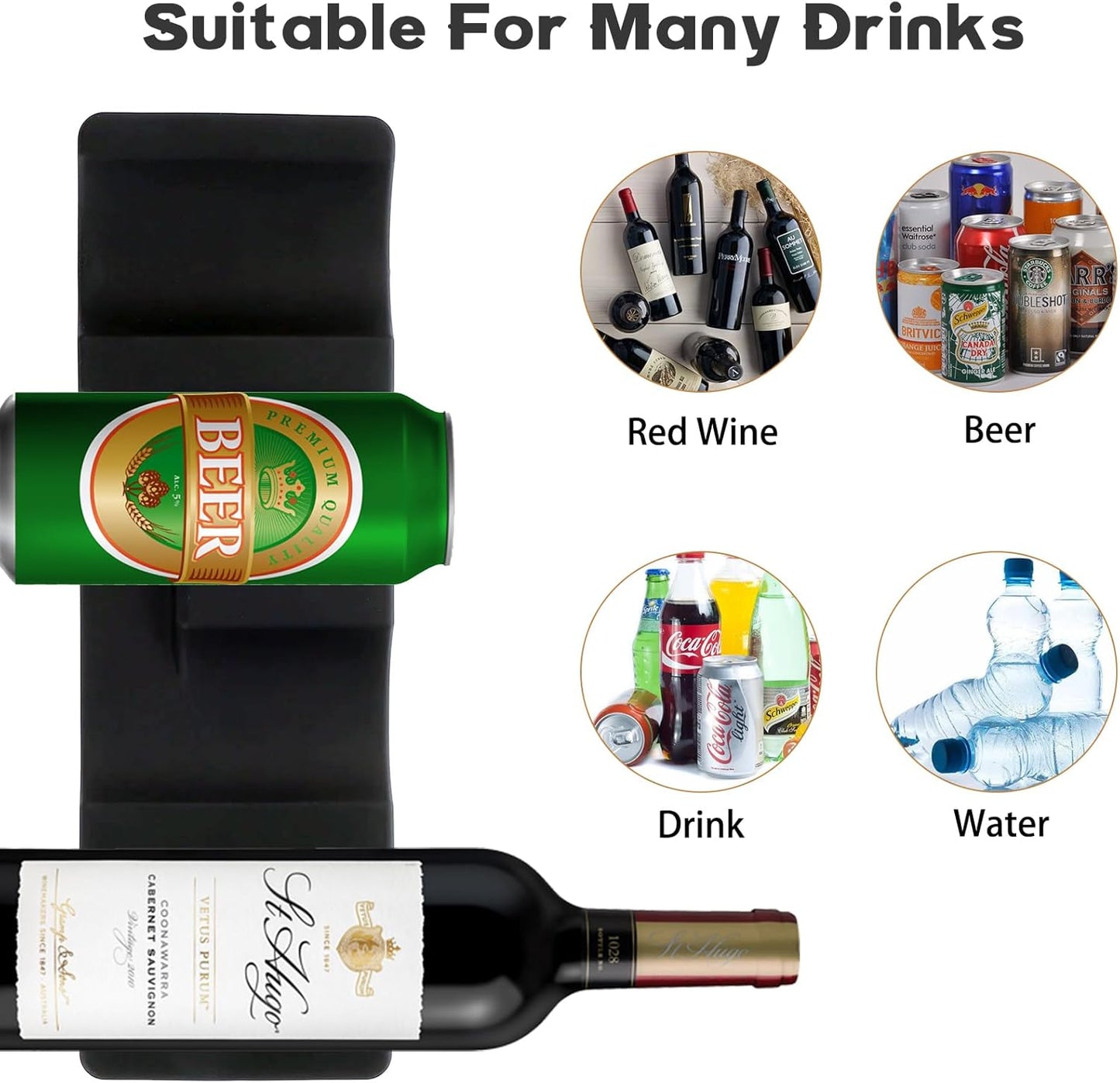 Forhandy 3 pcs bottle holders, refrigerator, non-slip, stackable, refrigerator, organizer, bottles, foldable for storing beer, drinks, mineral water (black) - Image 5