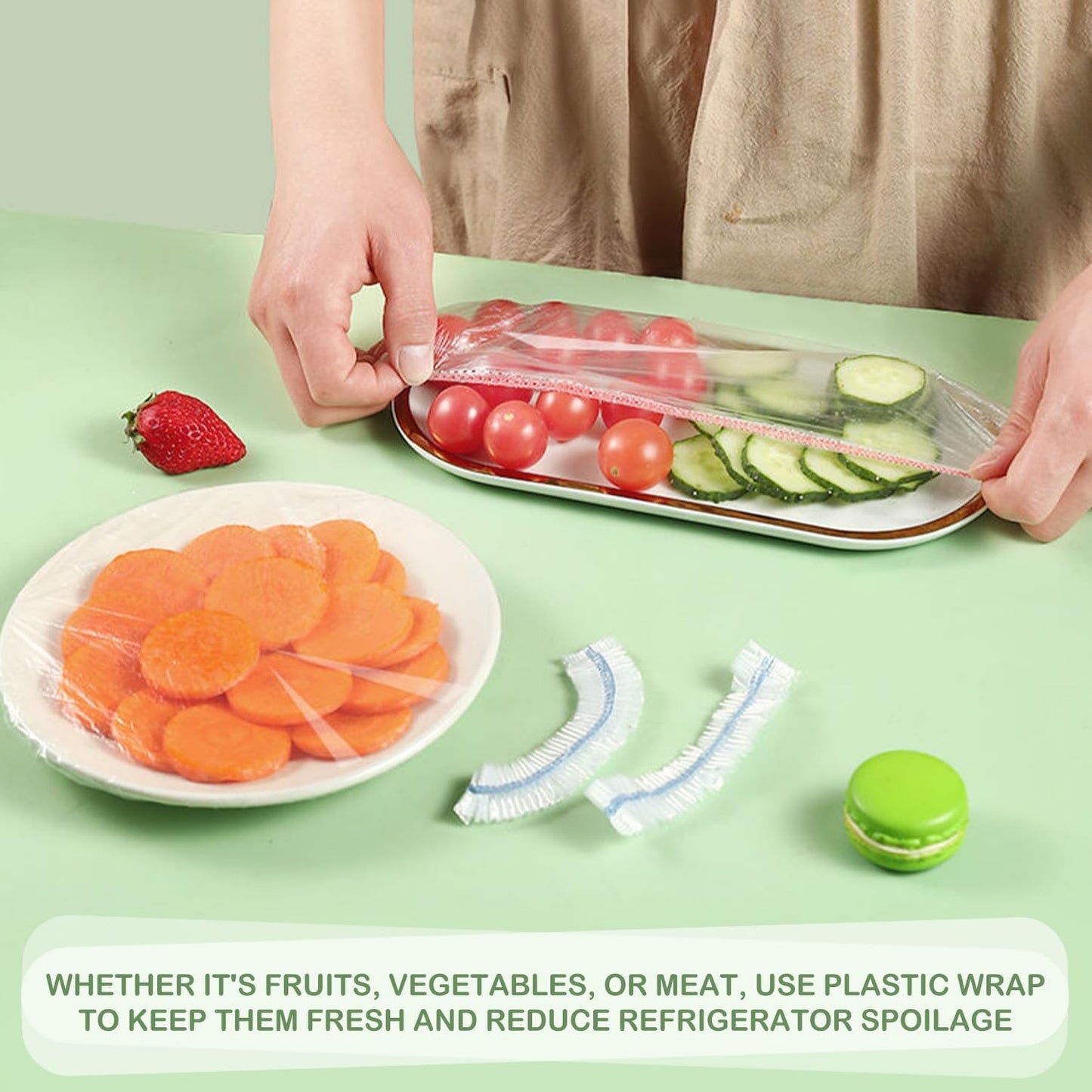 100 pieces food covers plastic stretch, food covers reusable food storage bags kitchen supplies for fruit/vegetables/meat/food - Image 4