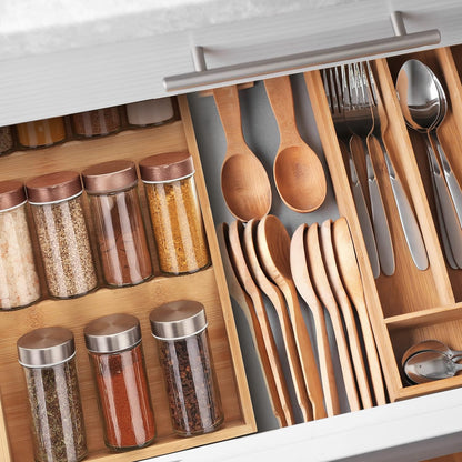 Relaxdays horizontal spice rack, 3 shelves, HBD: 5 x 20 x 38 cm, spice organizer for kitchen drawer, spice holder, natural - Image 2