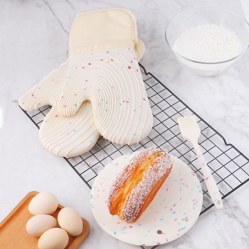 Quilted Cotton Terry Oven Mitts, Pot Holders, Kitchen Brushes, Set of 5, Heat Resistant, Silicone Handles, Shake - Image 2