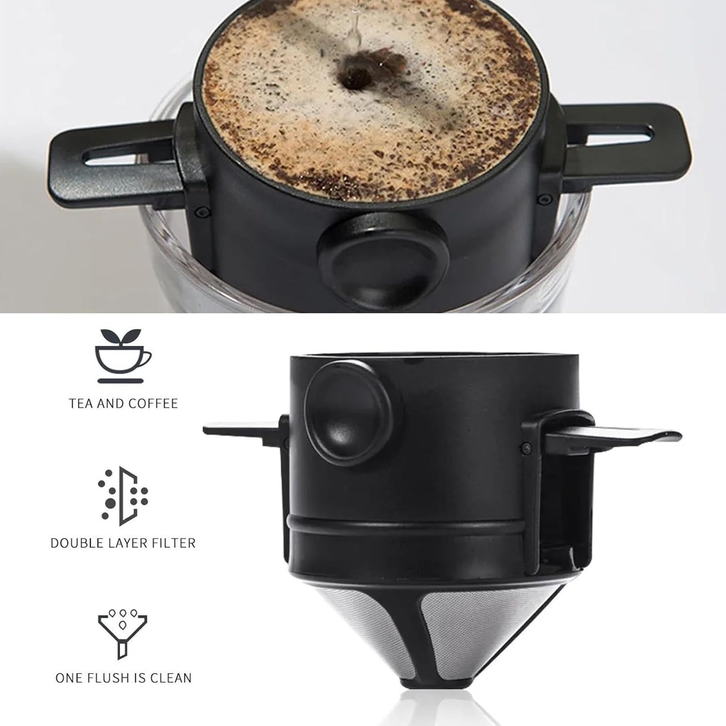 Coffee Filter - Reusable Cone for Drip Coffee - Stainless Steel - Includes Glass Jug - Image 2