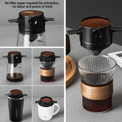 Coffee Filter - Reusable Cone for Drip Coffee - Stainless Steel - Includes Glass Jug - Image 4