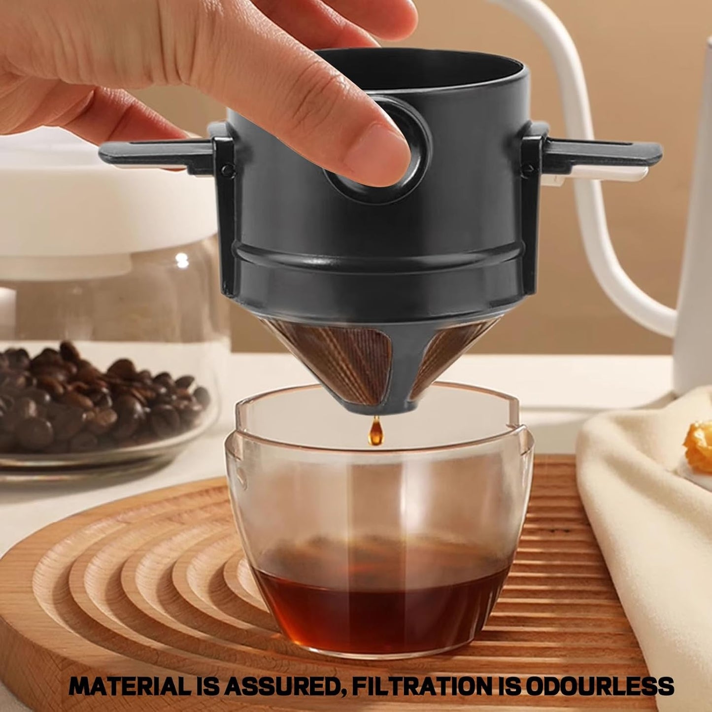 Coffee Filter - Reusable Cone for Drip Coffee - Stainless Steel - Includes Glass Jug - Image 5