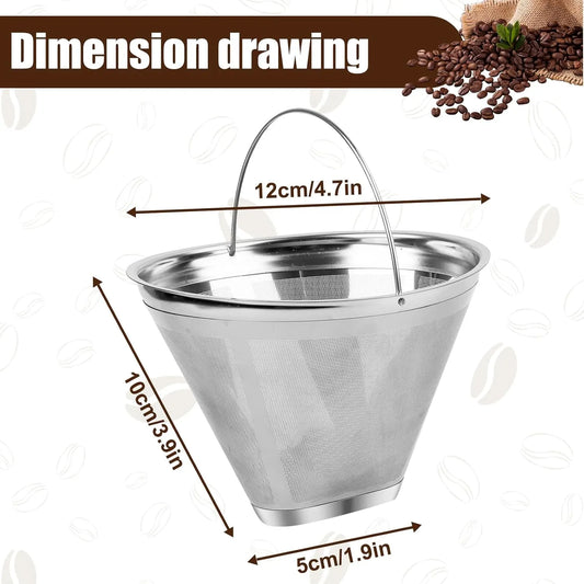 100 Mesh Stainless Steel Coffee Filter Basket with Fine Strainer for Drip Coffee, Tea and Cold Brew, Suitable for 8-12 Cups - Image 2