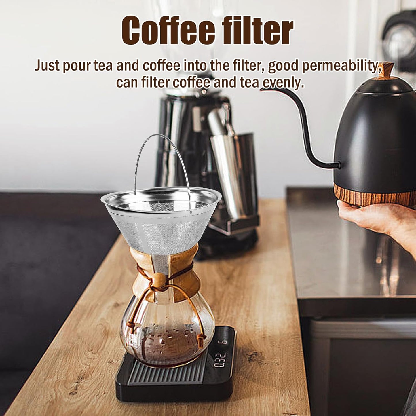 Coffee Strainer - Fine Mesh 100 Mesh Filter - Suitable for 8-12 Cups - Easy to Clean - Image 3