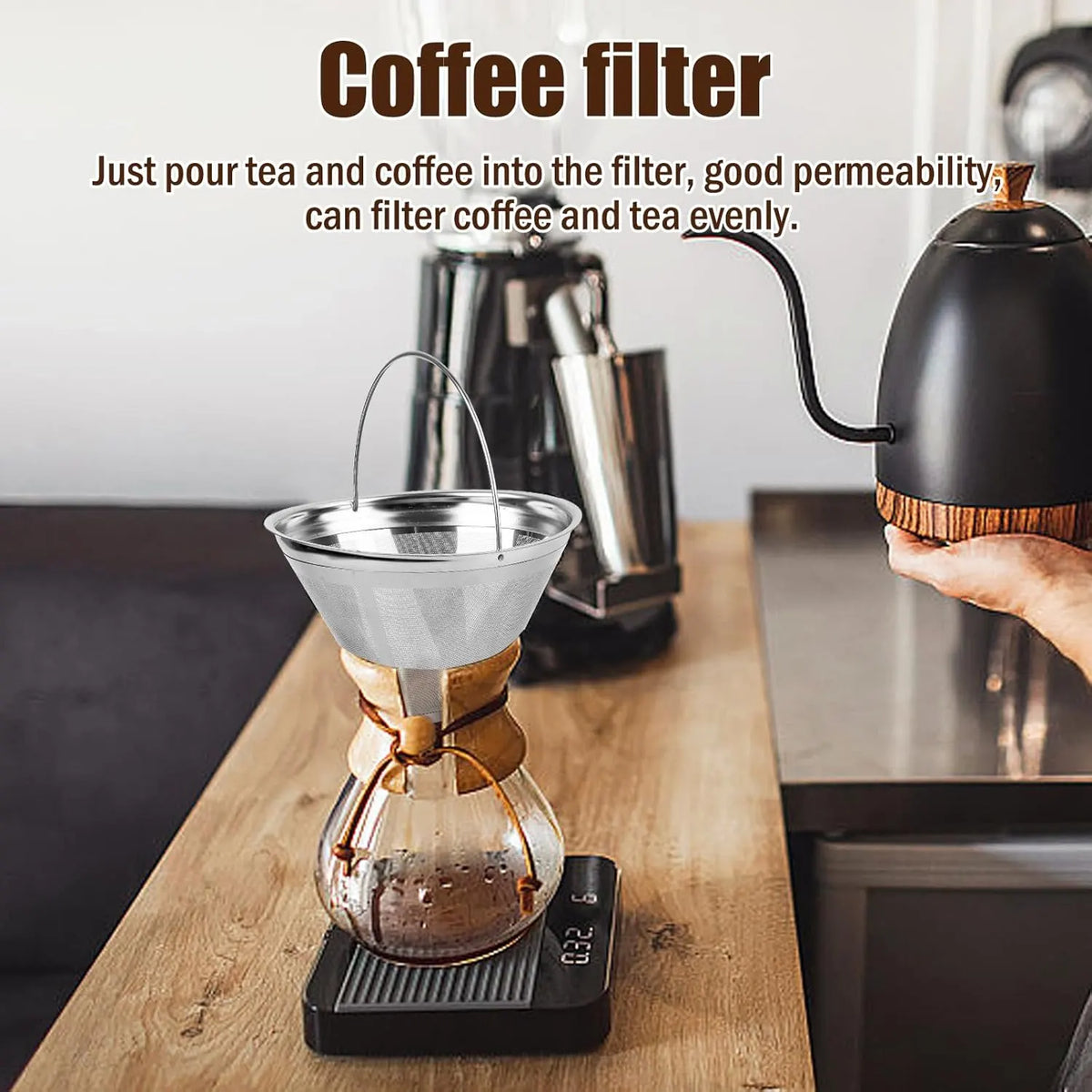 100 Mesh Stainless Steel Coffee Filter Basket with Fine Strainer for Drip Coffee, Tea and Cold Brew, Suitable for 8-12 Cups - Image 3