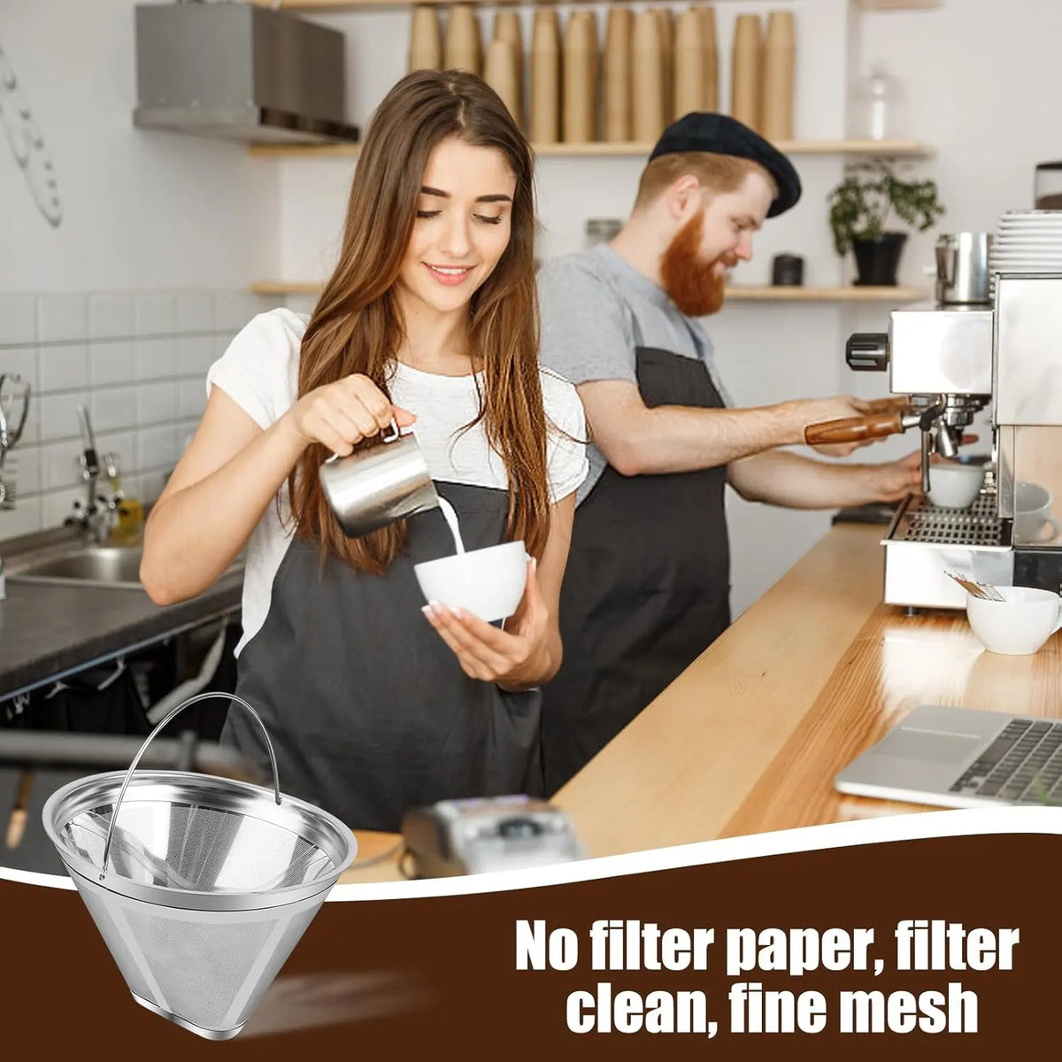 100 Mesh Stainless Steel Coffee Filter Basket with Fine Strainer for Drip Coffee, Tea and Cold Brew, Suitable for 8-12 Cups - Image 4