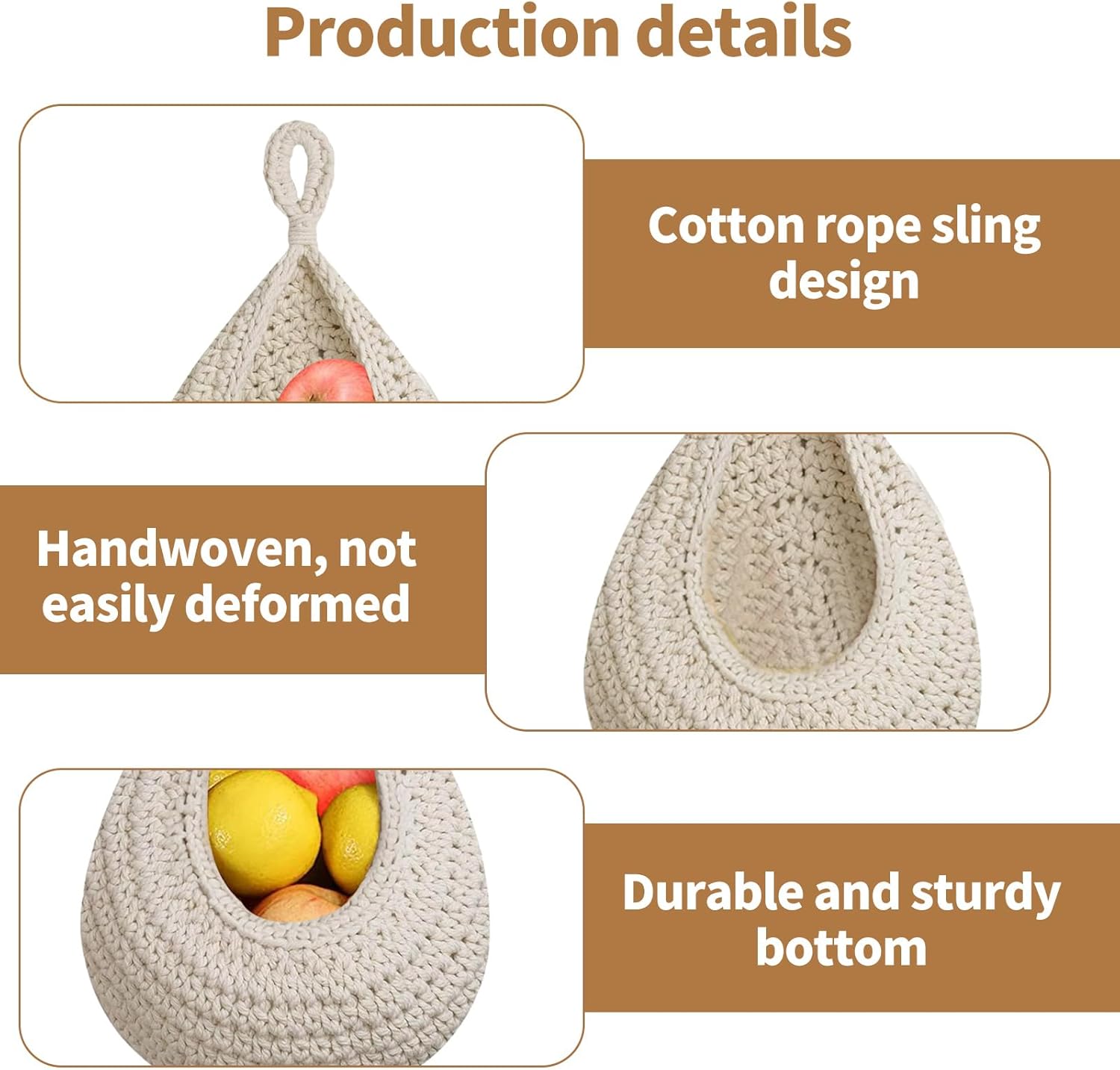 Hanging Storage Baskets - Set of 3 - For Kitchen and Bathroom - With Jute Design - Image 4