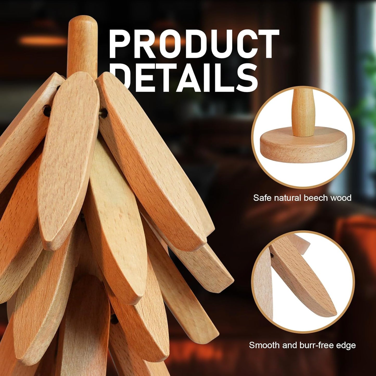 Tree Shape Coasters - Wooden Set of 4 - Protection and Decoration - For Kitchen - Image 3
