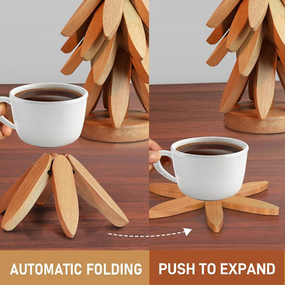 Tree Shape Coasters - Wooden Set of 4 - Protection and Decoration - For Kitchen - Image 4