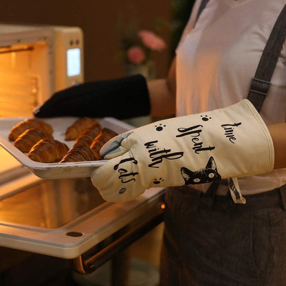 Oven Gloves - Cat Design - For Cooking And Baking - Size 17x31 Cm - Heat Resistant - Image 2