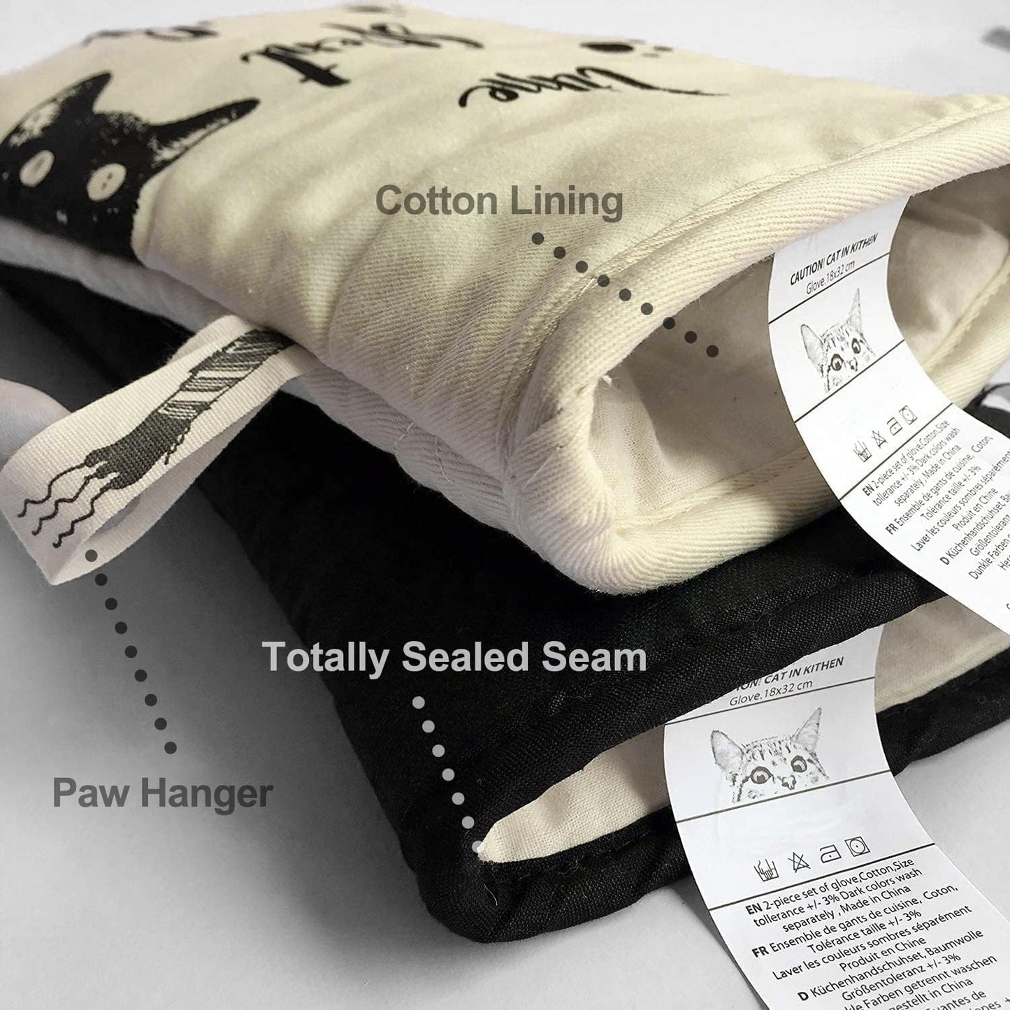 Oven Gloves - Cat Design - For Cooking And Baking - Size 17x31 Cm - Heat Resistant - Image 3