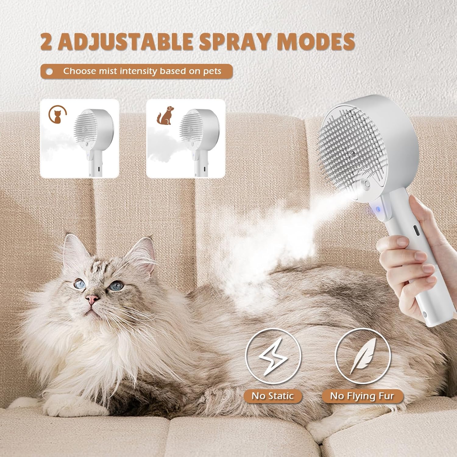 Steam Brush for Animals - Care Against Hair Loss - Suitable for Cats and Dogs - With Cleansing Massage - Image 3