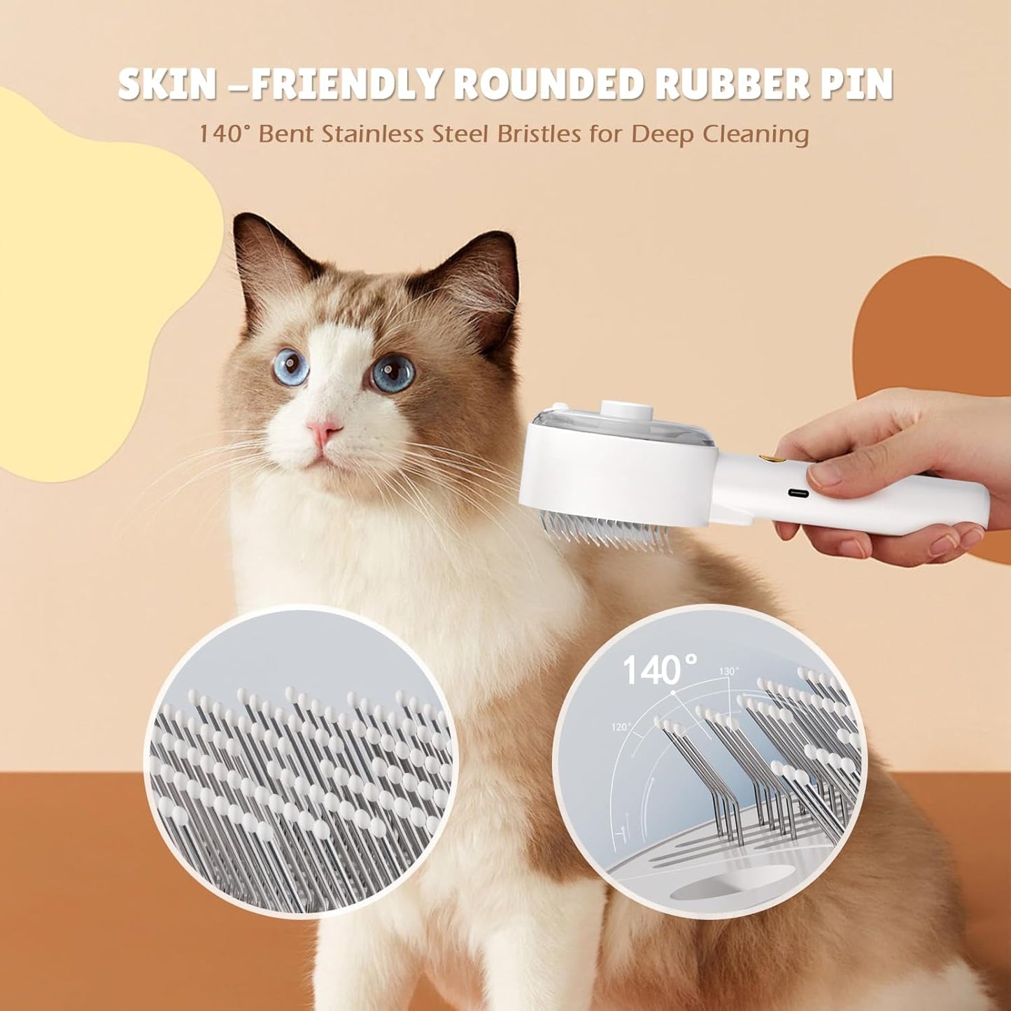 Steam Brush for Animals - Care Against Hair Loss - Suitable for Cats and Dogs - With Cleansing Massage - Image 4