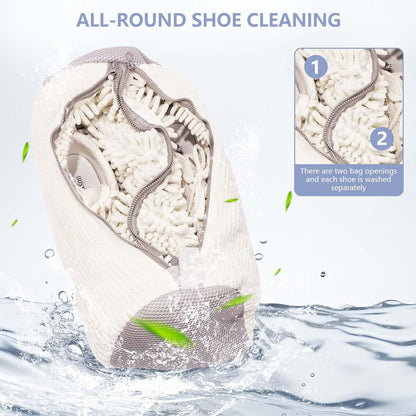 Shoe Wash Bag - Double Pocket with Concealed Zipper - For Machine Washing - 360 Degree Cleaning - White Color - Image 4