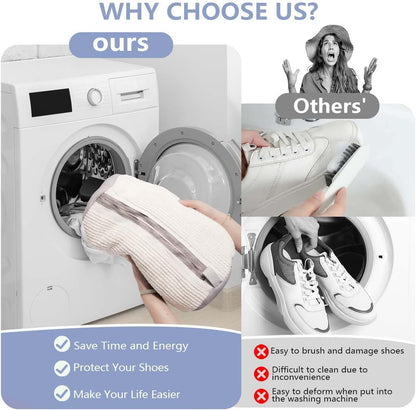Shoe Wash Bag - Double Pocket with Concealed Zipper - For Machine Washing - 360 Degree Cleaning - White Color - Image 5