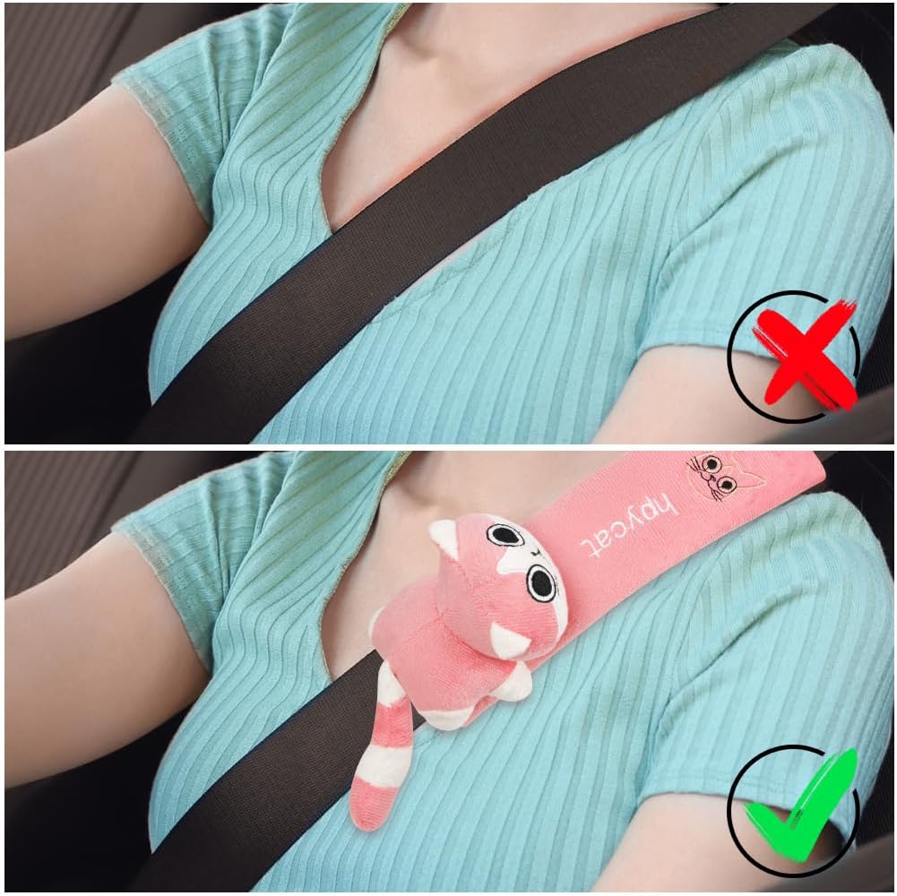 Car Seat Belt Protectors - 2 Pieces Cartoon Design - For Children And Adults - Shoulder Protection - Image 5
