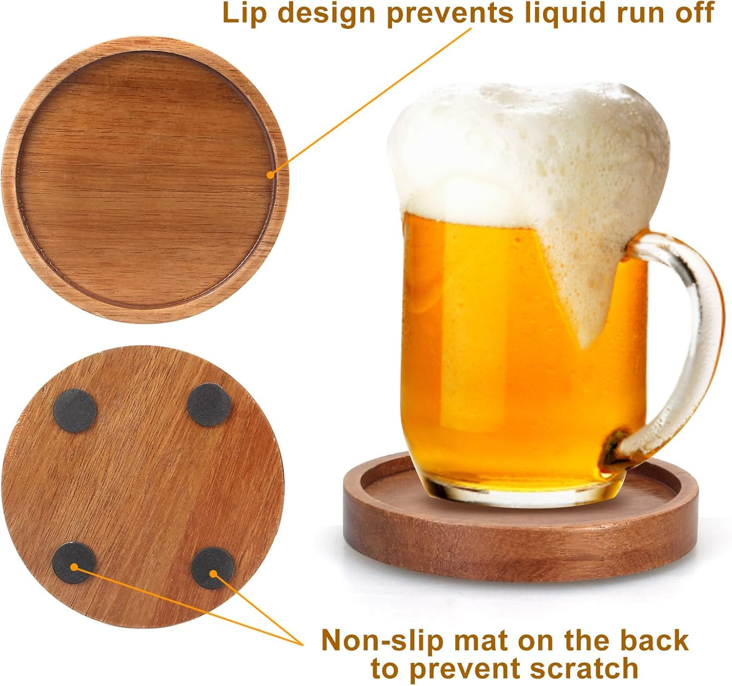 6 Pieces Best Wooden Coasters with Holder, Coffee Table Decor, Acacia Wood Coaster Set, Modern Drink Coaster, Dining Table, Kitchen Accessories, Cute Beer Bar, Decorative Rustic Coasters for Outdoors - Image 3