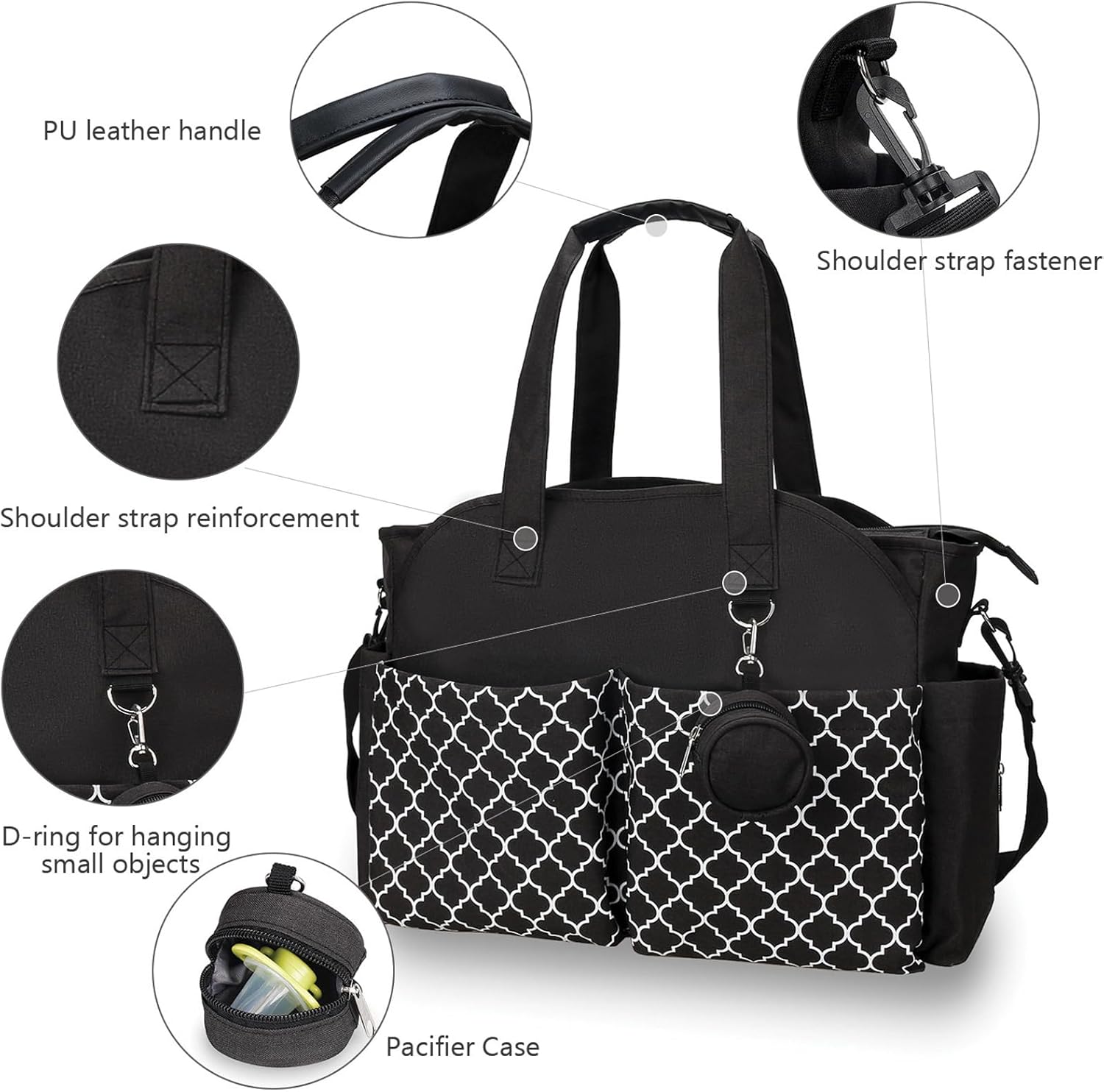 Baby Storage Bag - Multifunctional Diaper Bag with 13 Compartments - Including Special Pacifier Pocket - Large Capacity for All Baby Needs - Black - Image 4