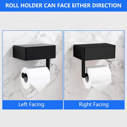 Toilet Roll Holder - Black Stainless Steel - With Wet Wipe Holder - Self-Adhesive Mounting - For Bathroom and Kitchen - Image 3