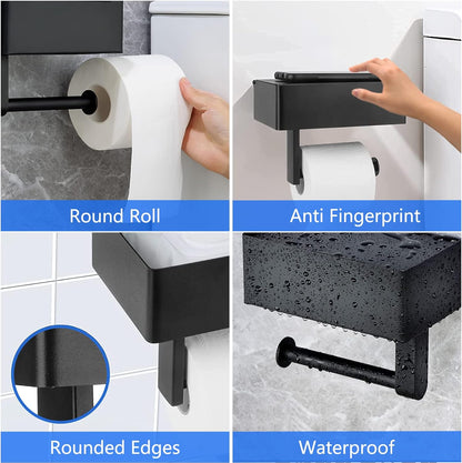 Toilet Roll Holder - Black Stainless Steel - With Wet Wipe Holder - Self-Adhesive Mounting - For Bathroom and Kitchen - Image 4