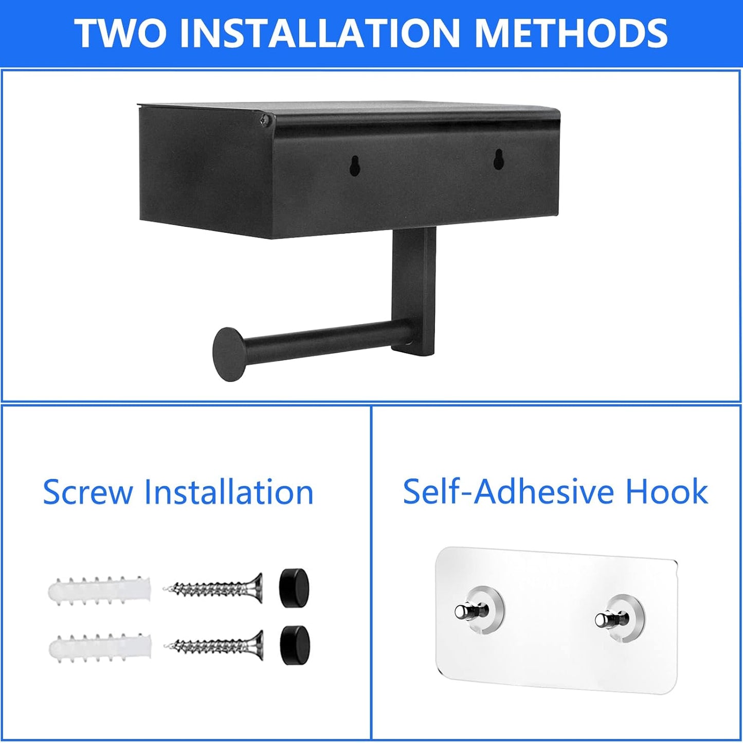 Toilet Roll Holder - Black Stainless Steel - With Wet Wipe Holder - Self-Adhesive Mounting - For Bathroom and Kitchen - Image 5