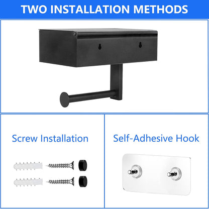 Toilet Roll Holder - Black Stainless Steel - With Wet Wipe Holder - Self-Adhesive Mounting - For Bathroom and Kitchen - Image 5