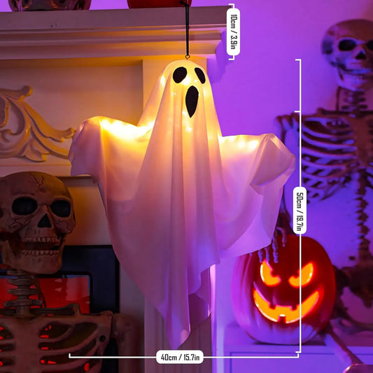 2 Pack LED Hanging Ghost Decorations, Light-Up Outdoor Halloween Garden Ornaments for Porch, Trees and Party Decor, White - Image 2