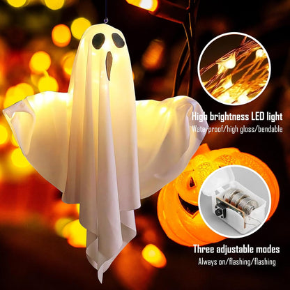 Halloween Decoration - 2 Pieces Hanging Ghosts - With LED Lighting - For Outdoors and Gardens - Spooky Party Atmosphere - Image 3