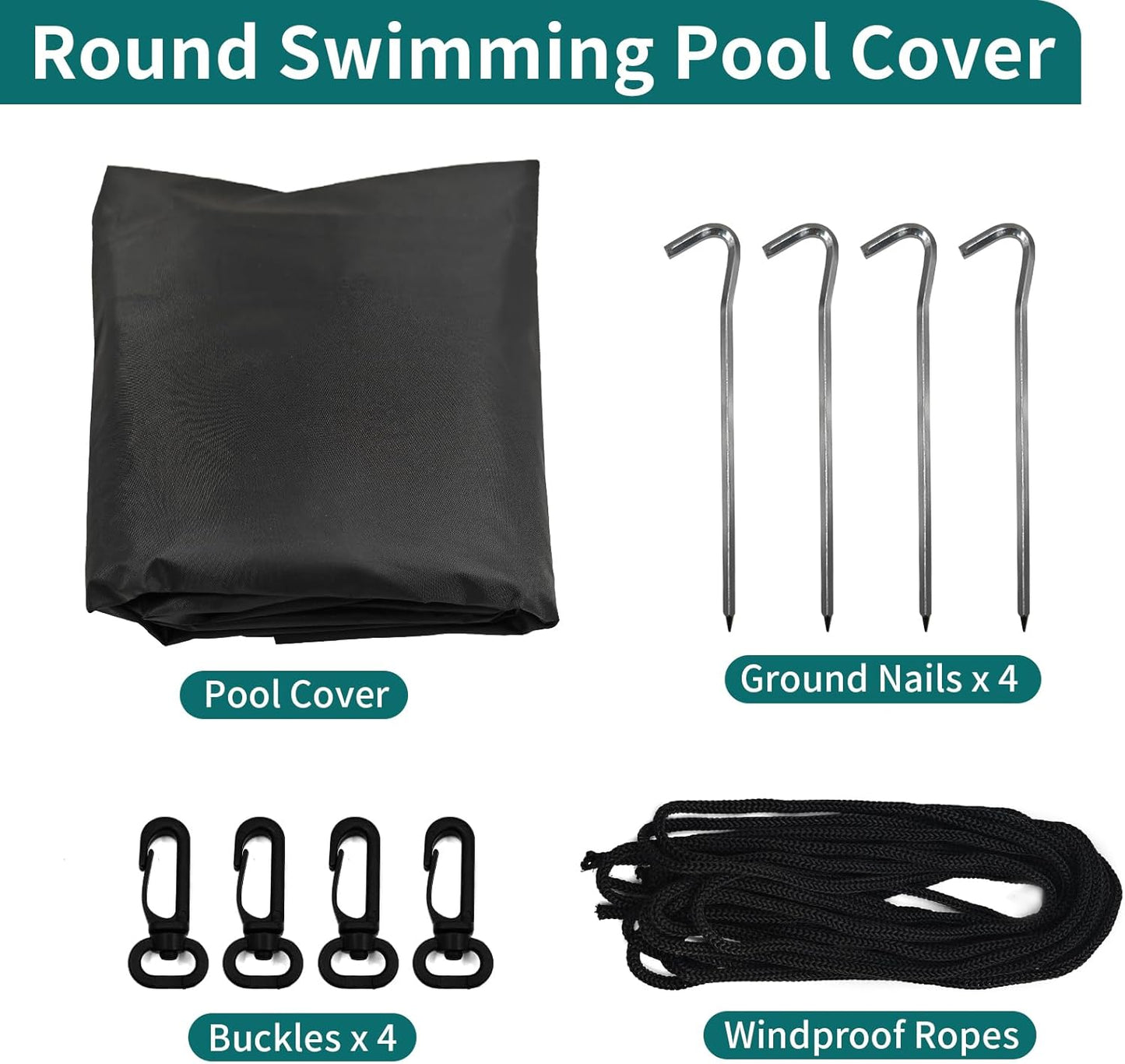 Round Pool Cover - Robust 420D Oxford Fabric Cover for Garden Pools with Drawstring - Waterproof Round Pool Cover with Winding Cord and Ground Pegs - 6 ft - Image 2