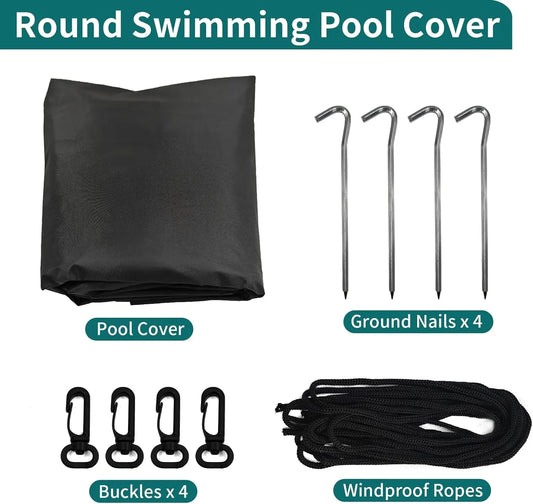 Round Pool Cover - Robust 420D Oxford Fabric Cover for Garden Pools with Drawstring - Waterproof Round Pool Cover with Winding Cord and Ground Pegs - 6 ft - Image 2