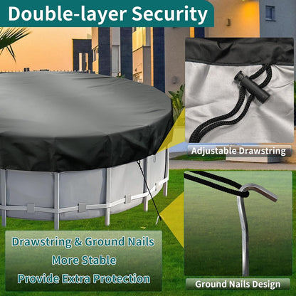 Round Pool Cover - Robust 420D Oxford Fabric Cover for Garden Pools with Drawstring - Waterproof Round Pool Cover with Winding Cord and Ground Pegs - 6 ft - Image 4
