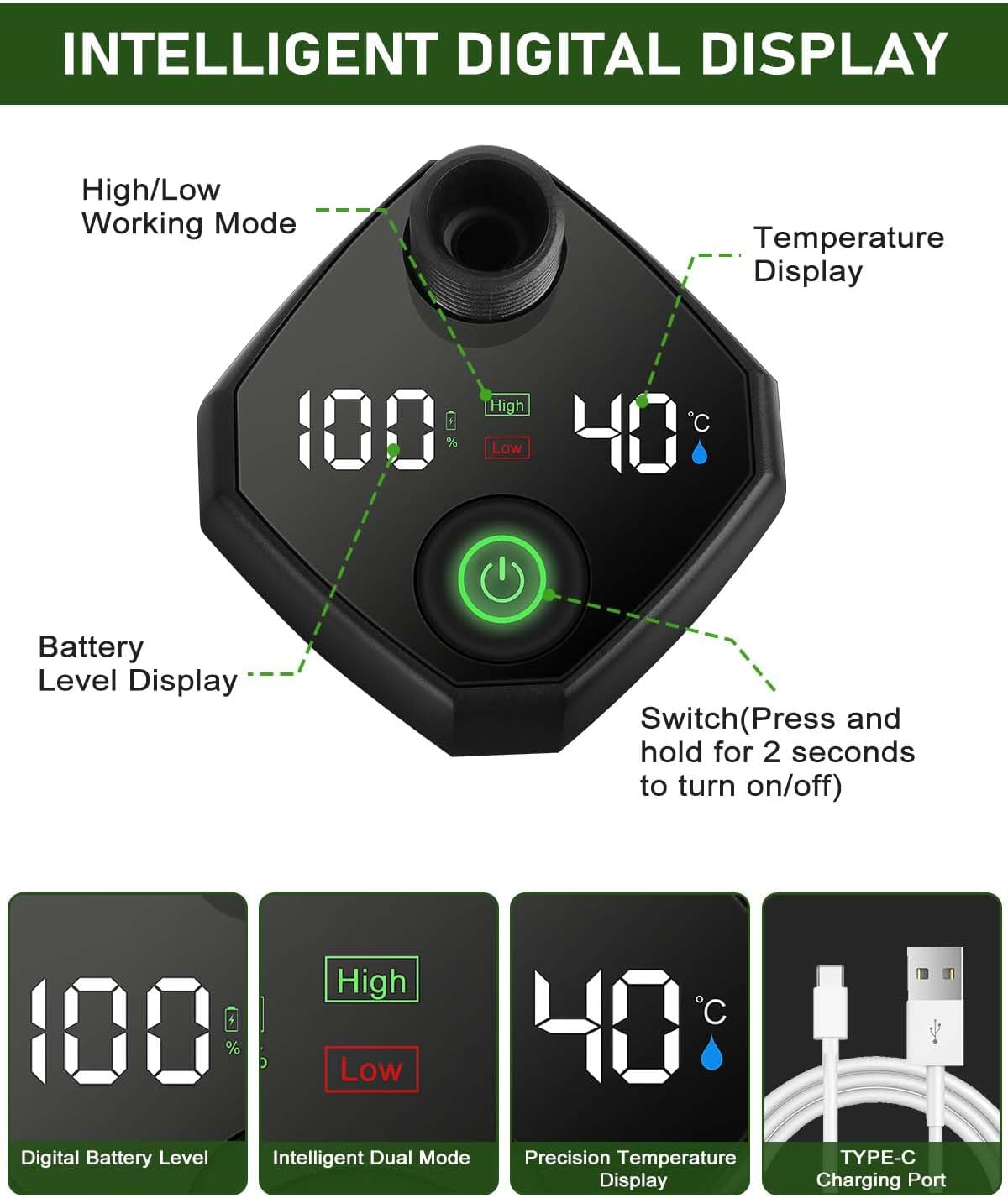 Portable Shower Pump with Rechargeable 6000mAh Battery - Outdoor Shower IPX7 Waterproof - With Temperature Display - Suitable for Camping, Car Washing and Pet Washing (Gray) - Image 4