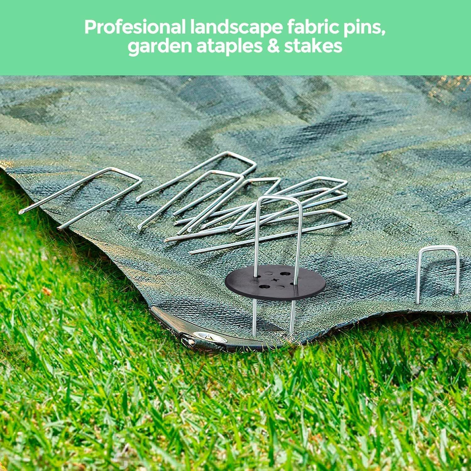 Weed Foil Spikes - U-shaped Ground Pegs - Garden - Artificial Grass - Ground Pegs, Tent, Heavy Metal - 100 pieces + 16 Buffer Rings - Image 3