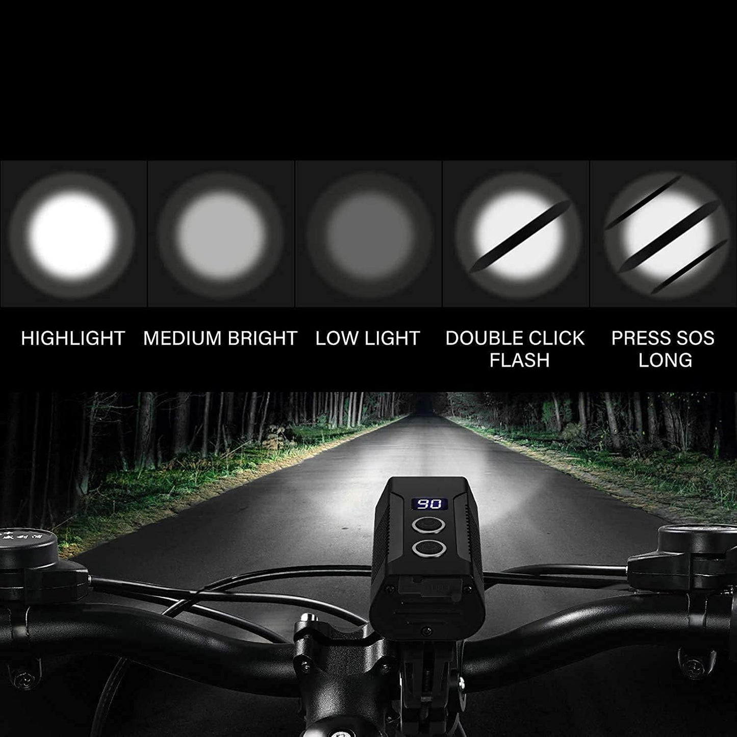 Bicycle lamp - High lumen bicycle headlamp, 2 LEDs - Super bright headlamp - 7 modes for all bicycles, mountain bikes, racing bikes - Rechargeable via USB - Image 2