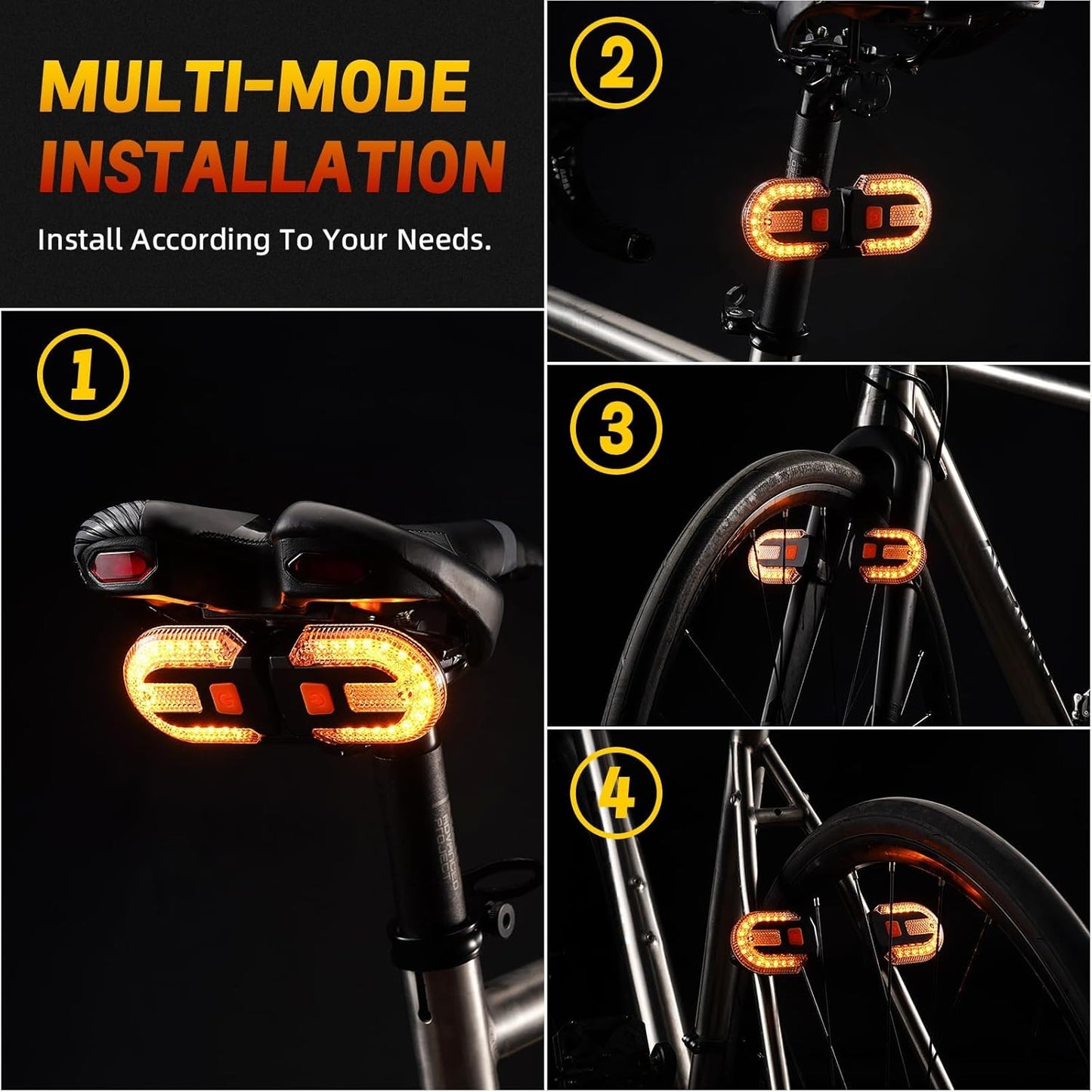 LED Bicycle Rear Light - with Turn Signal - Split Bicycle Rear Light - Bicycle Indicator Light USB Rechargeable - Suitable for Bicycles, Warning for Bicycle Safety Bicycle Light 5 Modes - Image 3