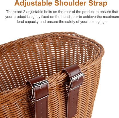 Bicycle basket - D-shaped bicycle basket for the handlebars - Storage box for the handlebars - Woven plastic - With 2 adjustable straps - Image 4