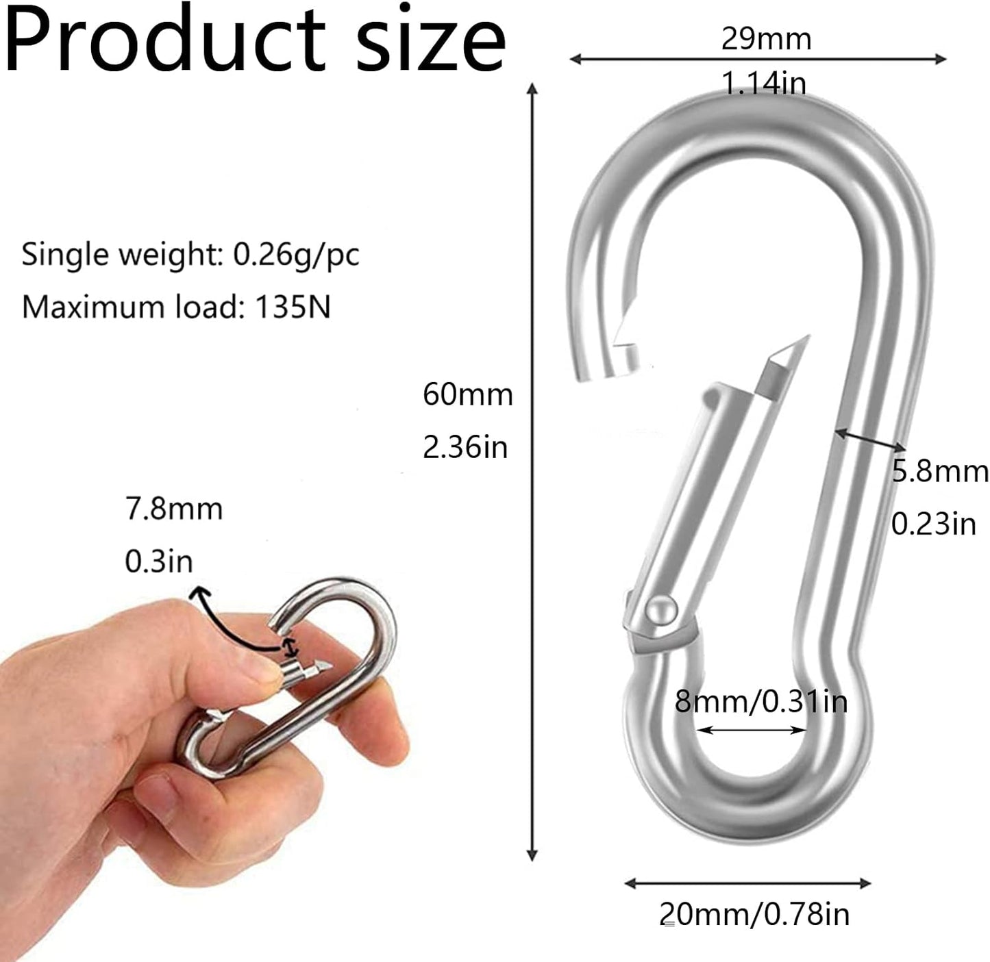 Buckle - M6 buckle - Suitable for hiking, camping, fishing, dog leashes, etc. - 60mm - Can bear 70kg - 10 pieces (not suitable for climbing) - Image 3