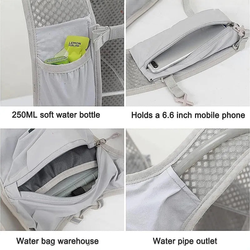 Lightweight Running Hydration Vest with 1.5 L Water Bladder, Insulated Backpack for Trail Running, Hiking, Cycling and Marathons, Grey - Image 3