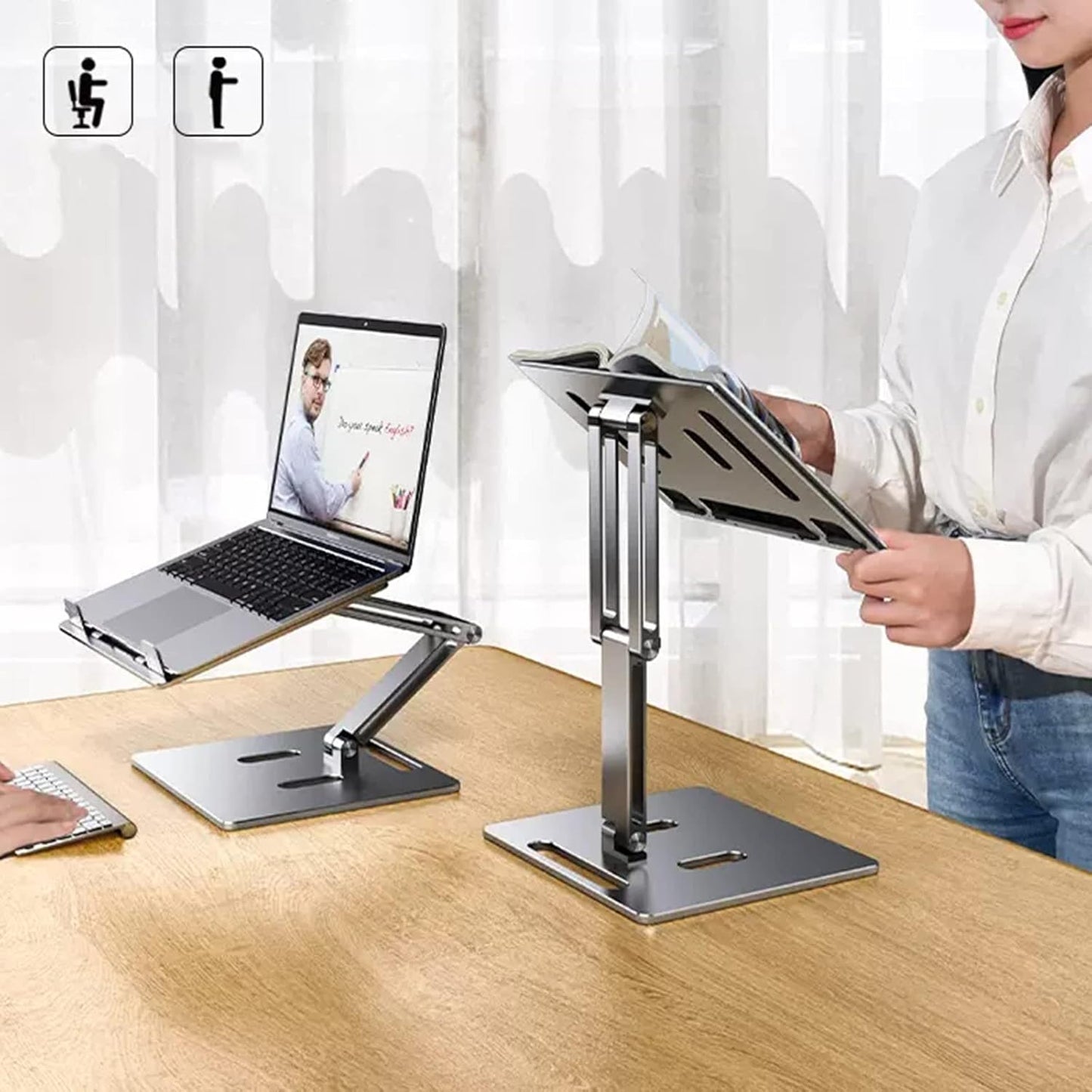 Computer Stand - Adjustable Lift Stand - Suitable for laptop, tablet, textbooks, cookbooks and magazines - Cooling vents - Metal - Silver - Image 2